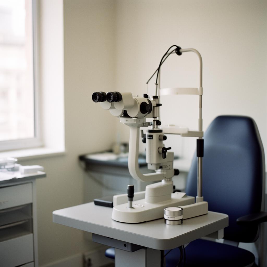 Ophthalmology slit-lamp in a clinical exam room