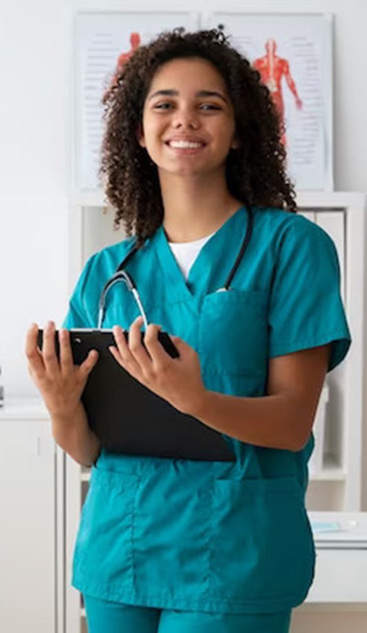 female nurse practicing